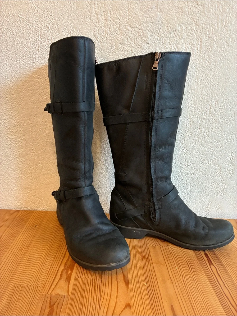 Black Teva Waterproof Leather Knee-High Women's Boots